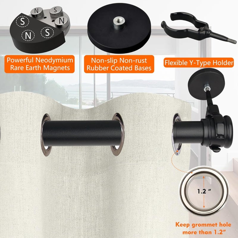 MUTUACTOR 2PCS Magnetic Curtains Rods,No Drilling Heavy-Duty Magnetic Door Curtain Rods for Metal Doors 13” to 26”,Adjustable Window Curtain Rod Anti-slip Y-Clamp Magnet Holders for Heavy Curtains - Image 4